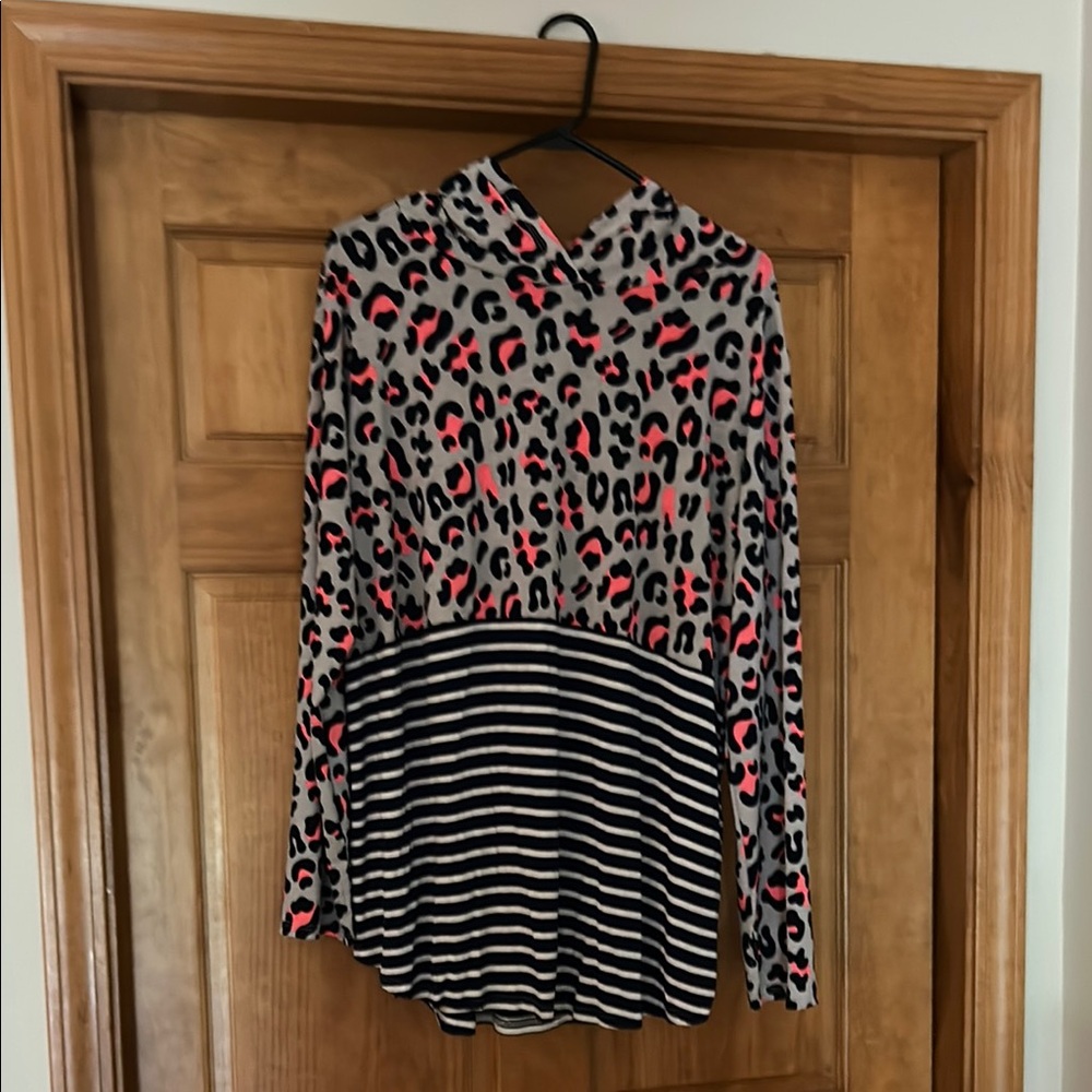Sew In Love Leopard and Stripe Hoodie - Pink, Navy, and Grey.